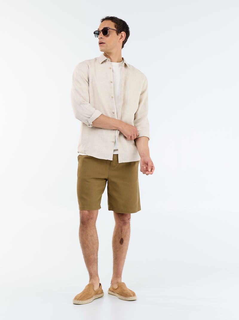 Bermuda en molleton léger avec cordons de serrage Marron - Kiabi