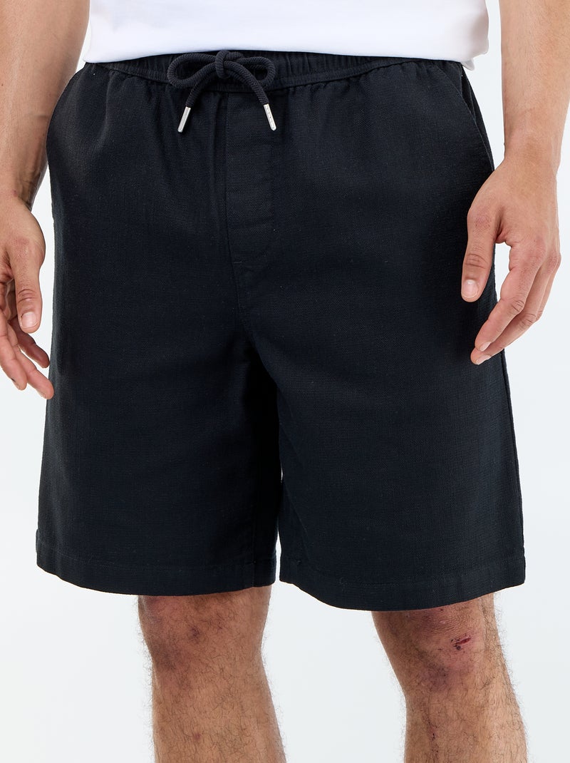 Bermuda en molleton léger avec cordons de serrage Noir - Kiabi