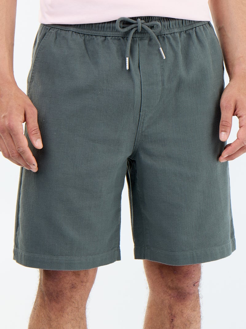 Bermuda en molleton léger avec cordons de serrage Vert - Kiabi