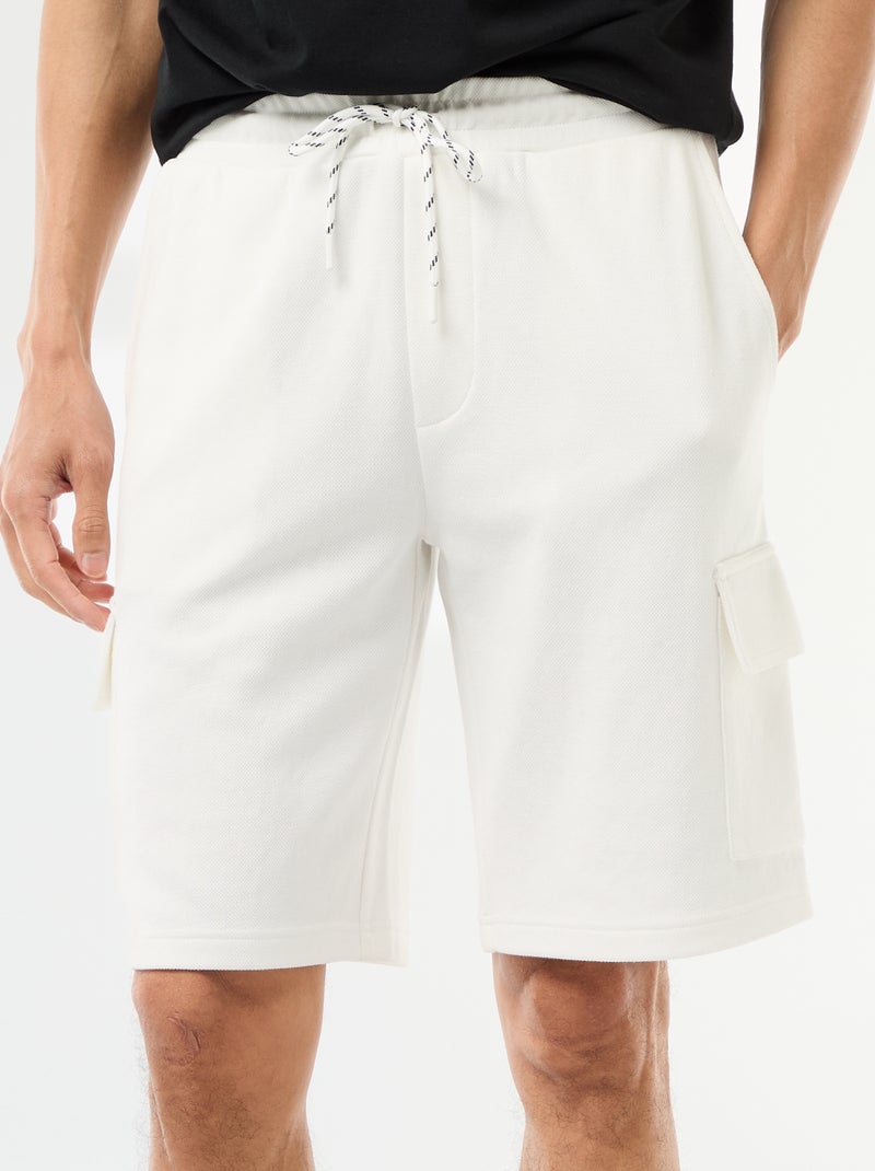 Bermuda en piqué de coton multipoches Blanc - Kiabi