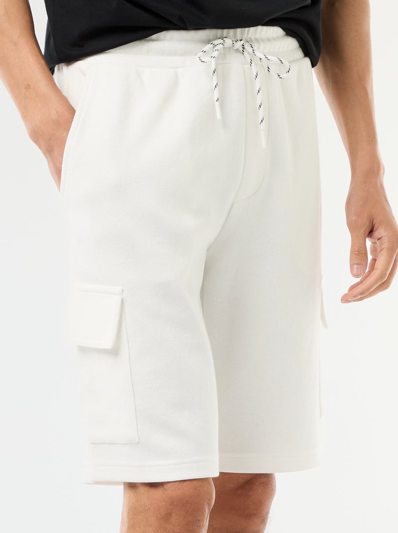 Bermuda en piqué de coton multipoches Blanc - Kiabi