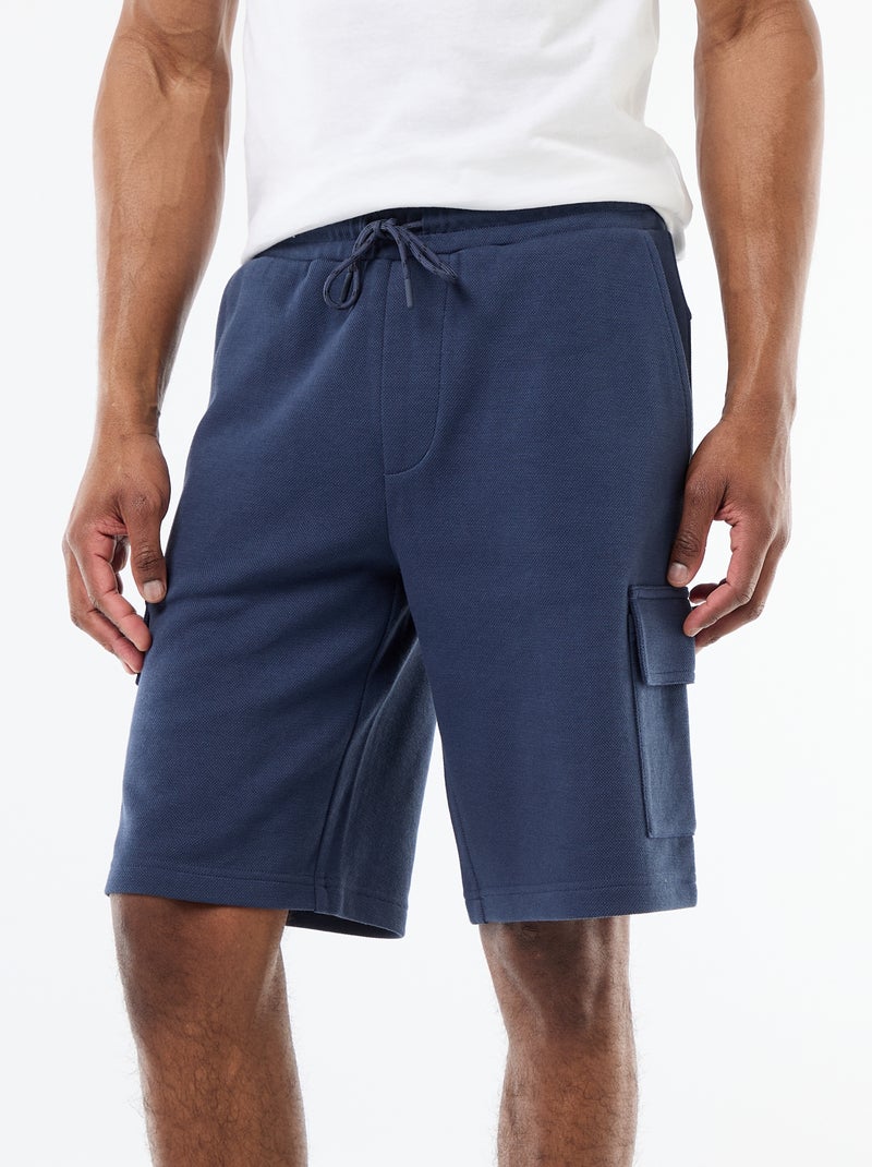 Bermuda en piqué de coton multipoches Bleu - Kiabi