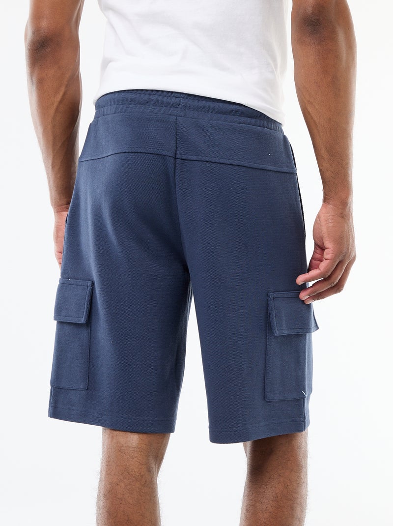 Bermuda en piqué de coton multipoches Bleu - Kiabi