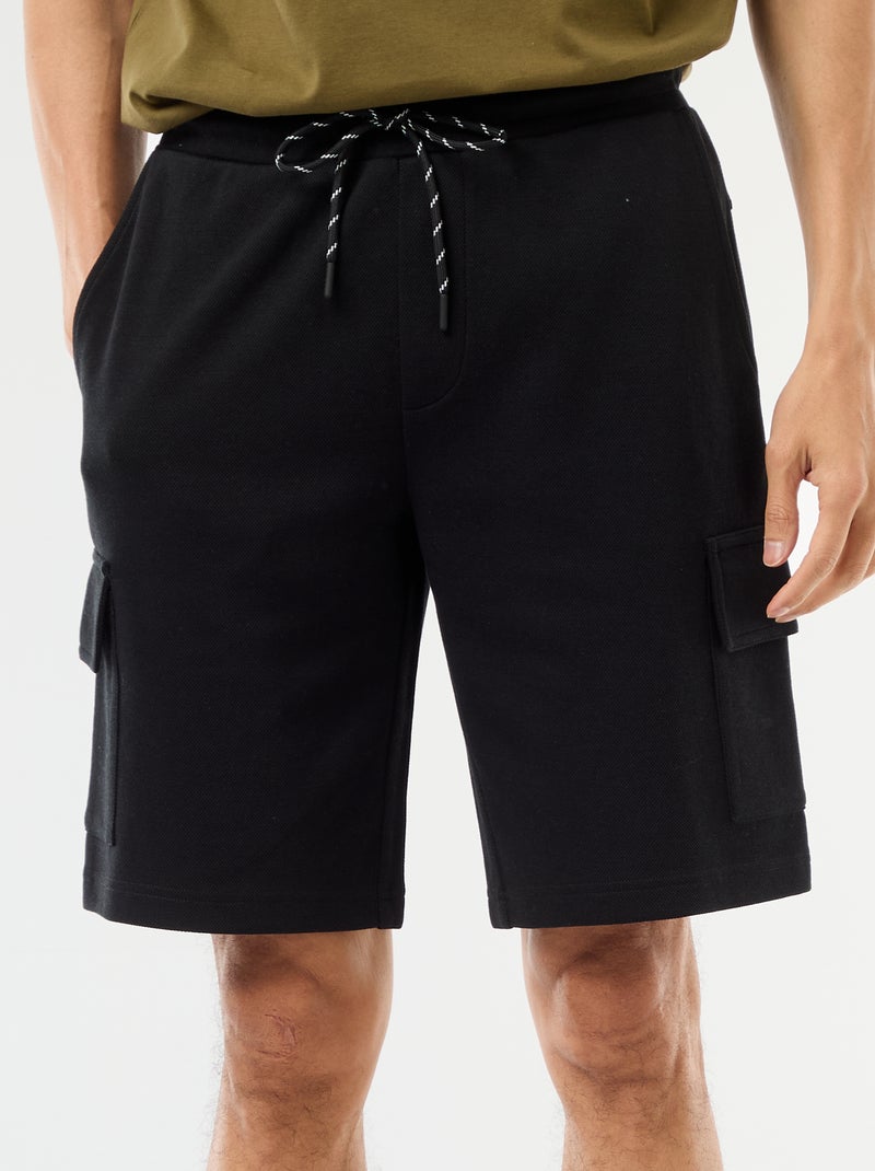 Bermuda en piqué de coton multipoches Noir - Kiabi