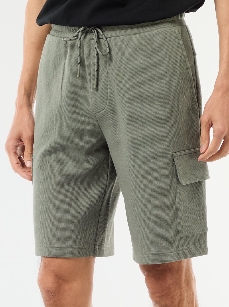 Bermuda en piqué de coton multipoches Vert - Kiabi