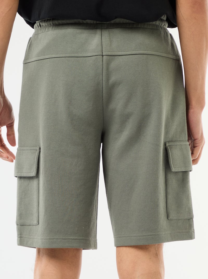 Bermuda en piqué de coton multipoches Vert - Kiabi