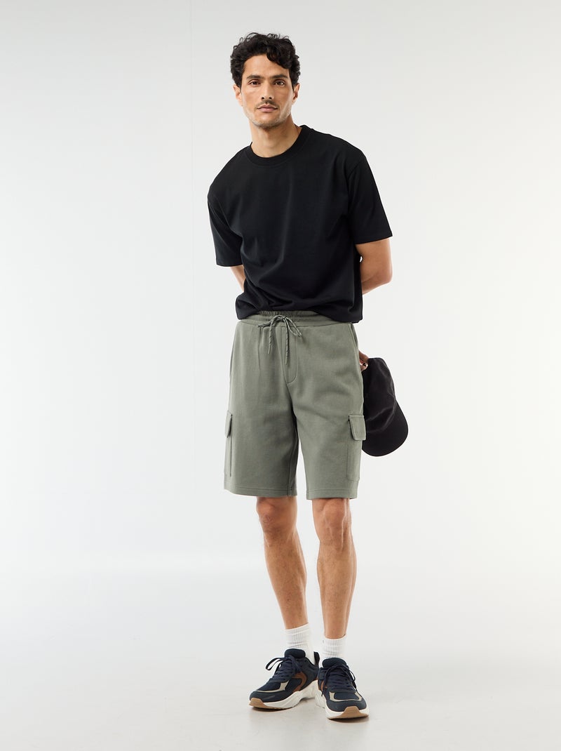 Bermuda en piqué de coton multipoches Vert - Kiabi