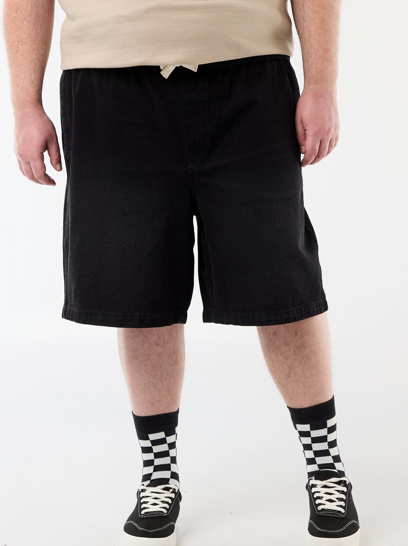 Bermuda en twill avec cordons de serrage Noir - Kiabi