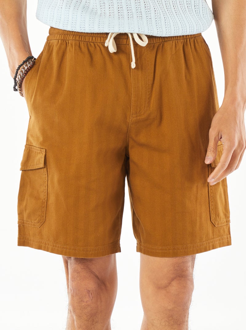 Bermuda en twill multipoches Kaki - Kiabi