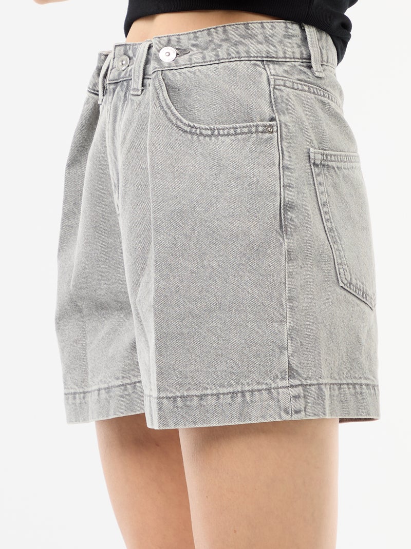 Bermuda in denim a vita alta Grigio - Kiabi