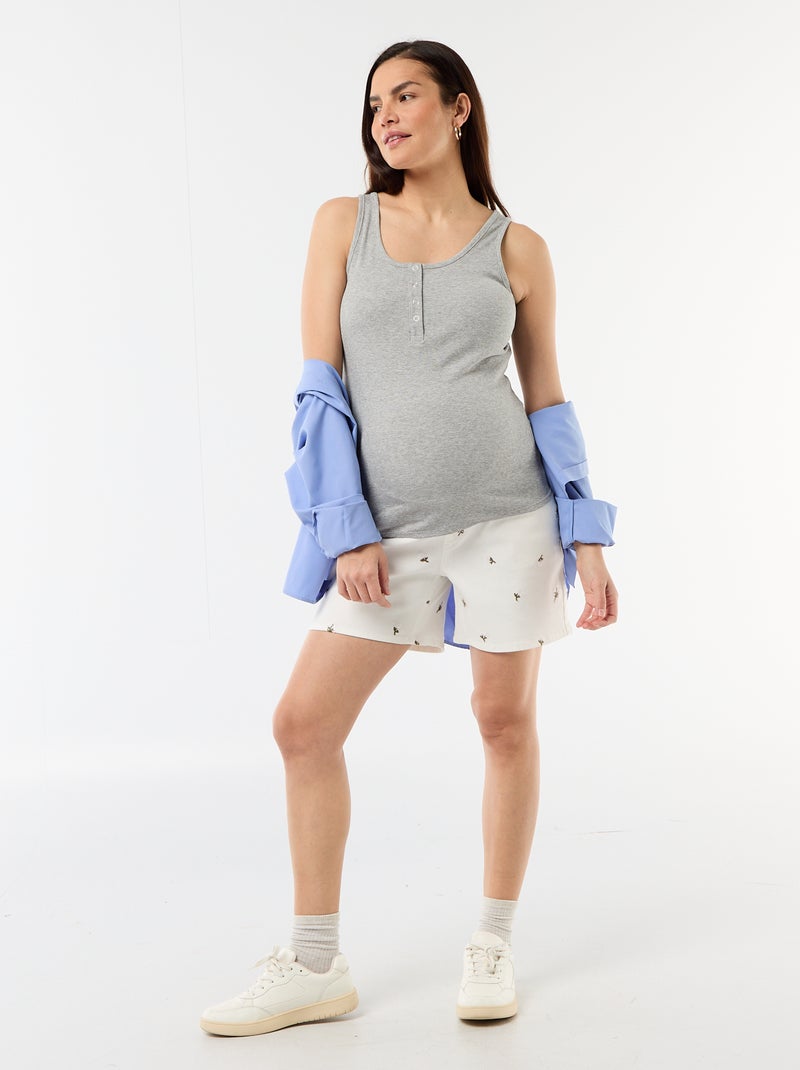 Bermuda in denim a vita alta premaman con ricami Bianco - Kiabi