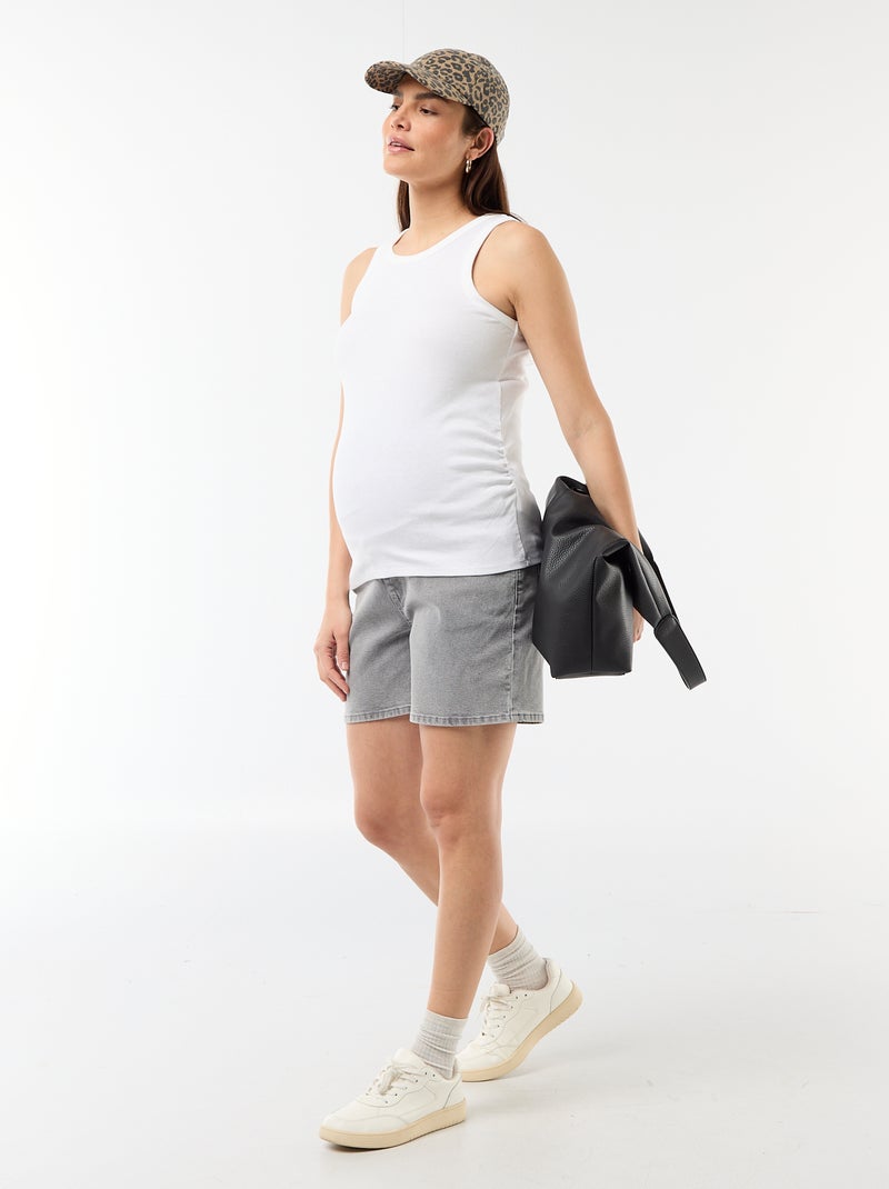 Bermuda in denim a vita alta premaman Grigio - Kiabi