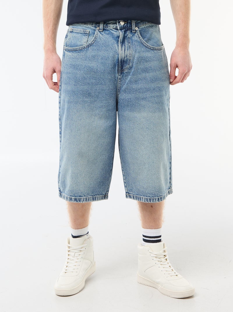 Bermuda long denim en coton Bleu - Kiabi