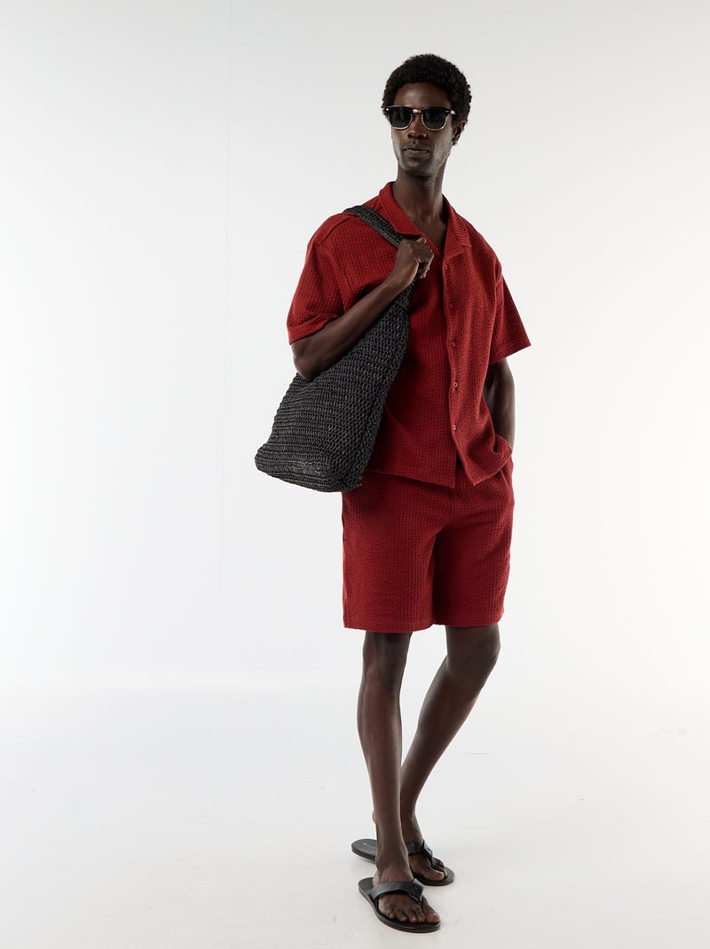 Bermuda maille lourde uni Rouge - Kiabi