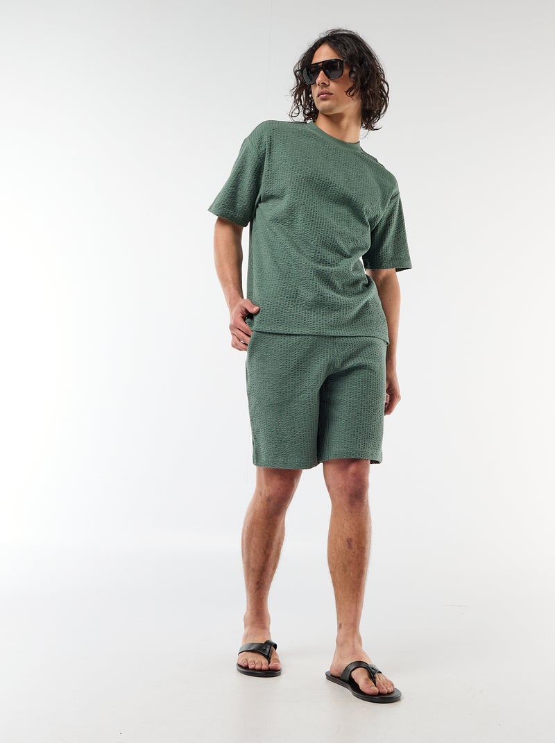 Bermuda maille lourde uni Vert - Kiabi