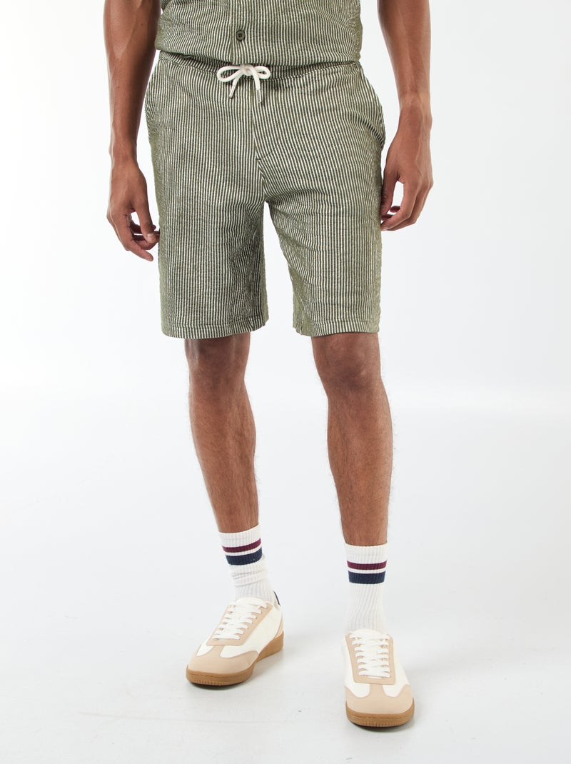 Bermuda matière type crépon à rayures Vert - Kiabi