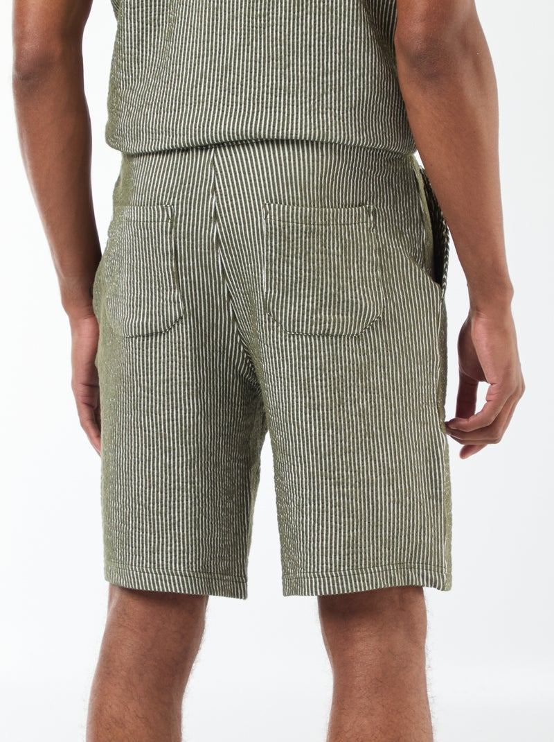 Bermuda matière type crépon à rayures Vert - Kiabi