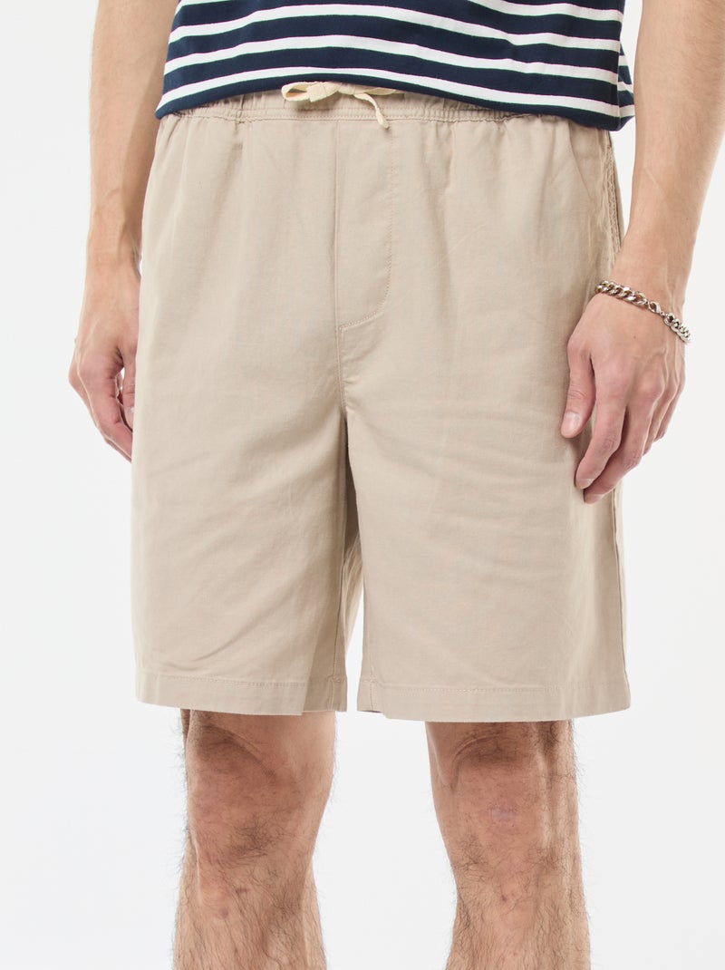 Bermuda uni en coton et lin Beige - Kiabi