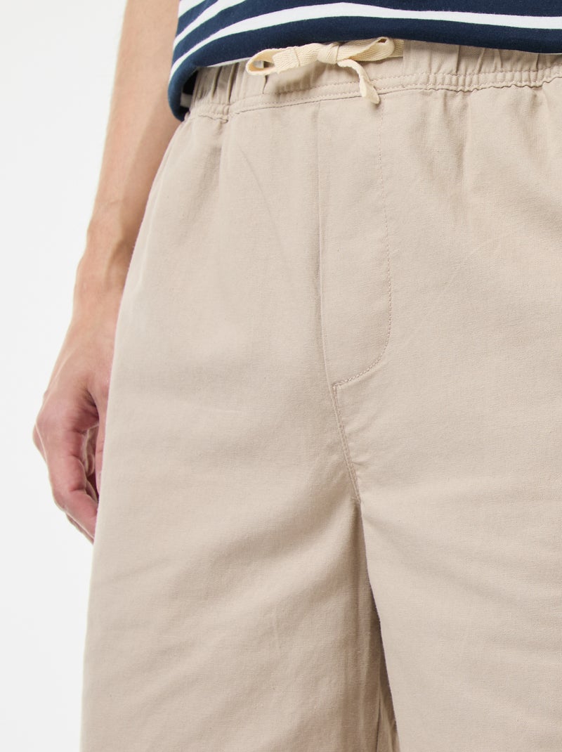 Bermuda uni en coton et lin Beige - Kiabi