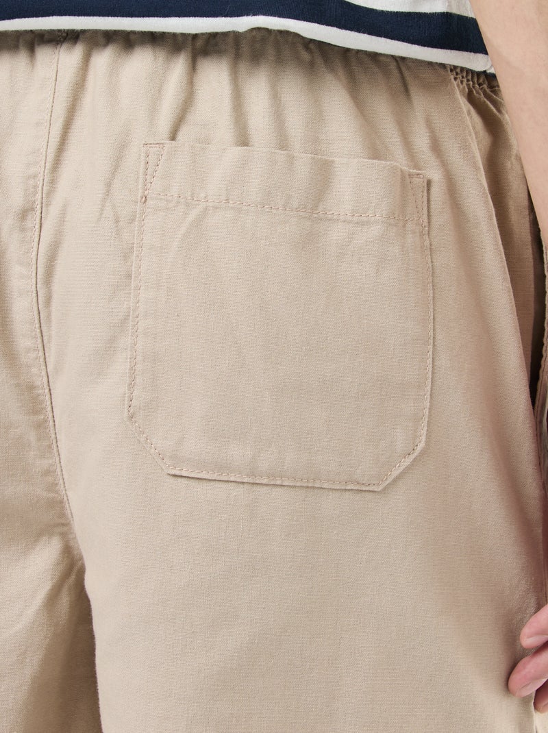 Bermuda uni en coton et lin Beige - Kiabi