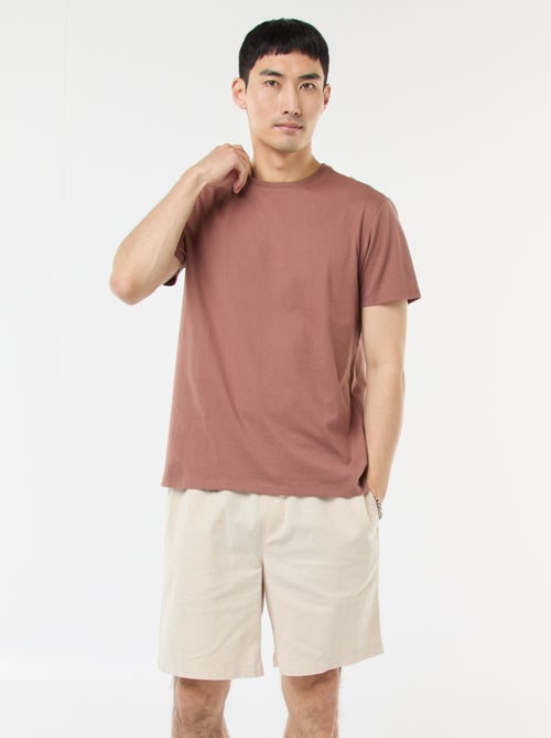 Bermuda uni en coton et lin - Kiabi