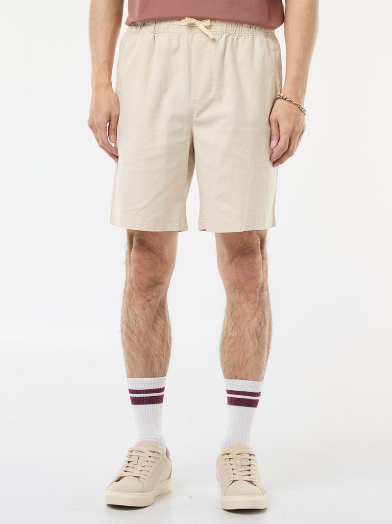Bermuda uni en coton et lin Blanc - Kiabi