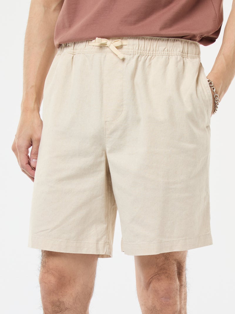 Bermuda uni en coton et lin Blanc - Kiabi