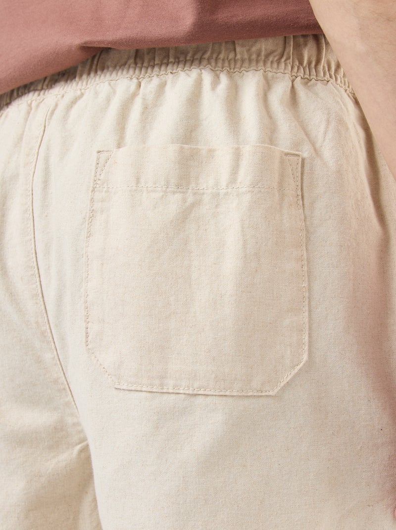 Bermuda uni en coton et lin Blanc - Kiabi