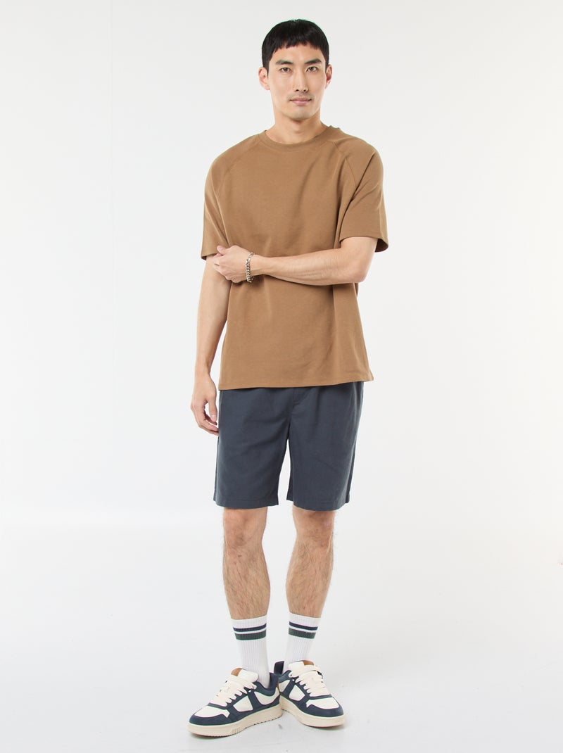 Bermuda uni en coton et lin Bleu - Kiabi