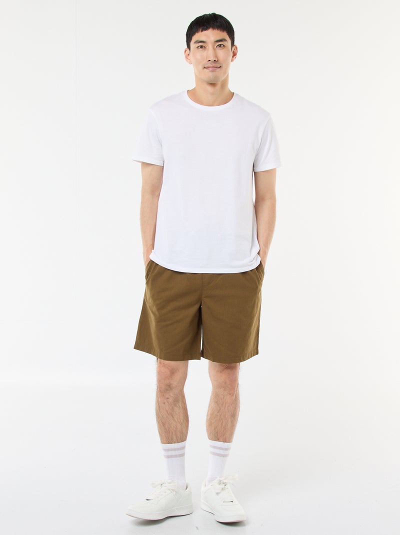 Bermuda uni en coton et lin Vert - Kiabi