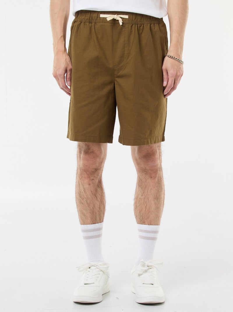 Bermuda uni en coton et lin Vert - Kiabi