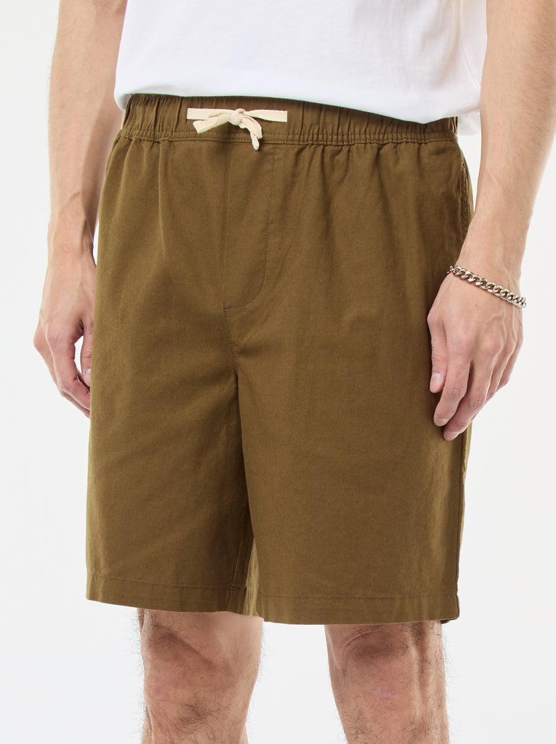 Bermuda uni en coton et lin Vert - Kiabi