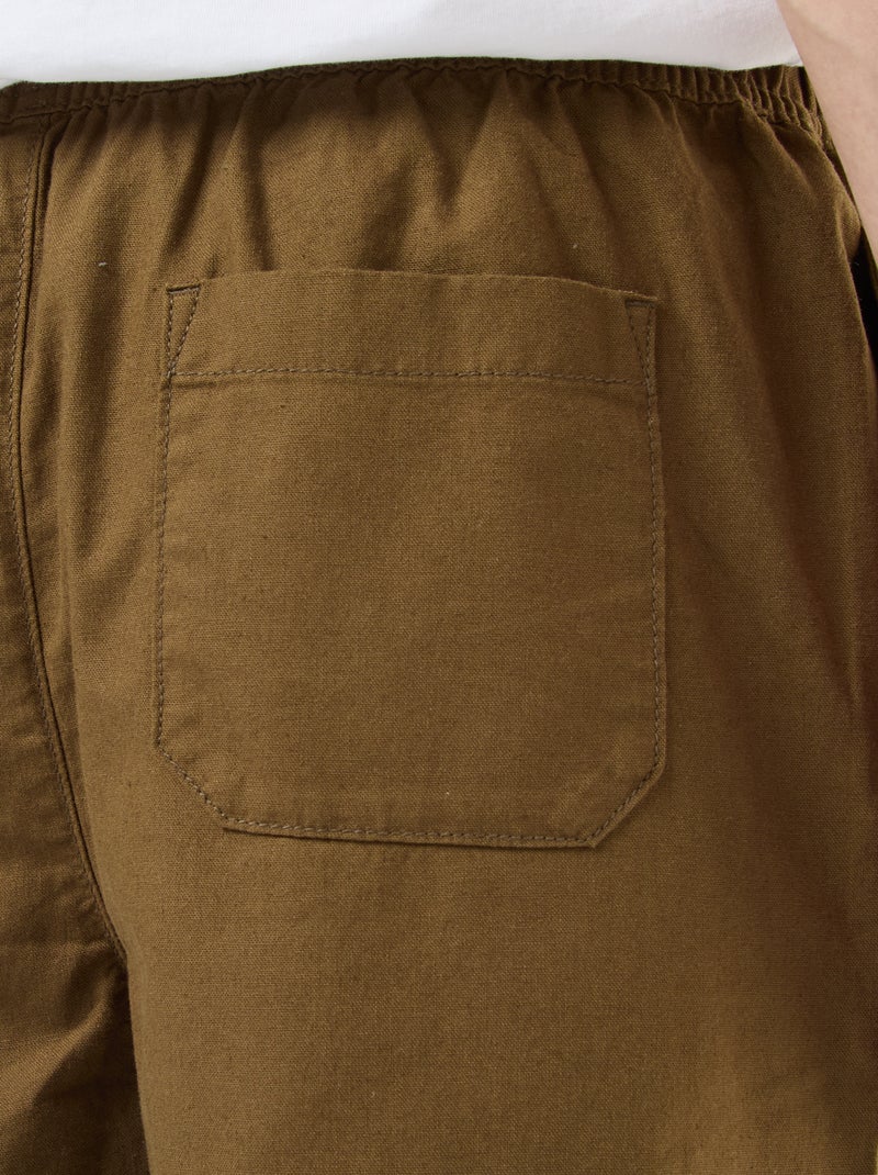 Bermuda uni en coton et lin Vert - Kiabi