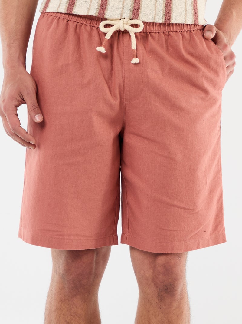 Bermuda uni en lin mélangé Rose - Kiabi