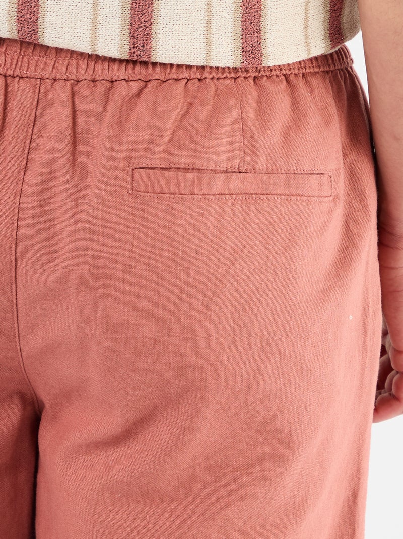 Bermuda uni en lin mélangé Rose - Kiabi