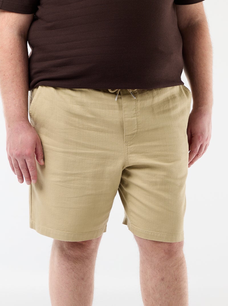 Bermuda uni en matière dobby Beige - Kiabi