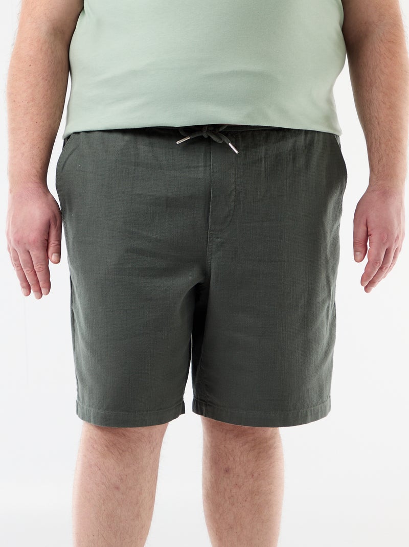 Bermuda uni en matière dobby Vert - Kiabi