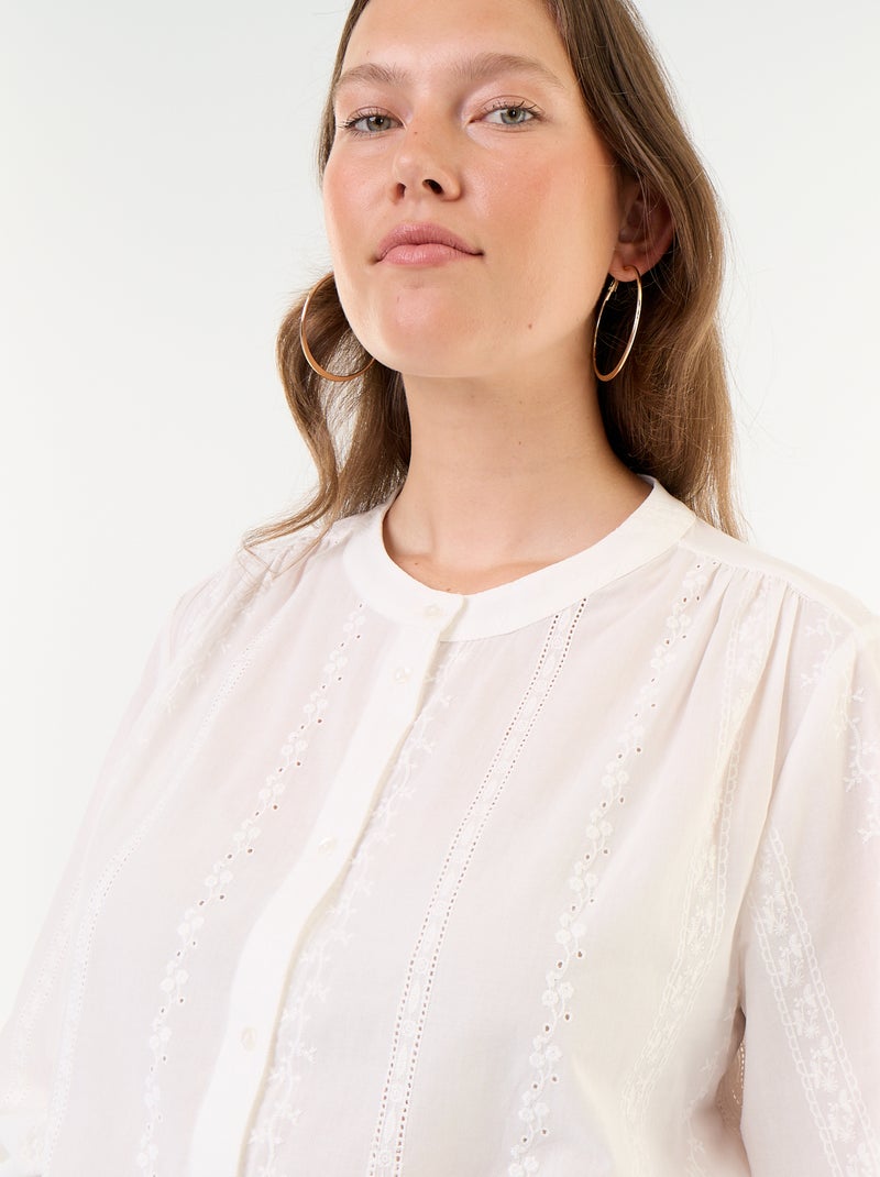 Bestickte Langarmbluse Blanc - Kiabi