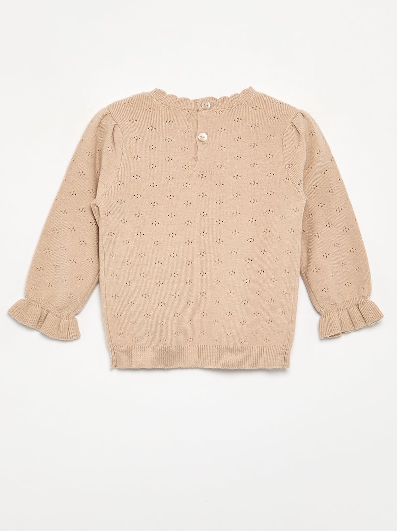 Bestickter Pointelle-Strickpullover Beige - Kiabi