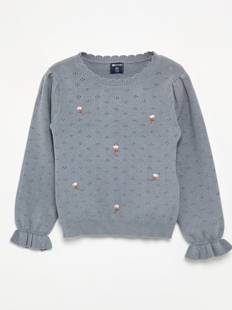 Bestickter Pointelle-Strickpullover Blau - Kiabi