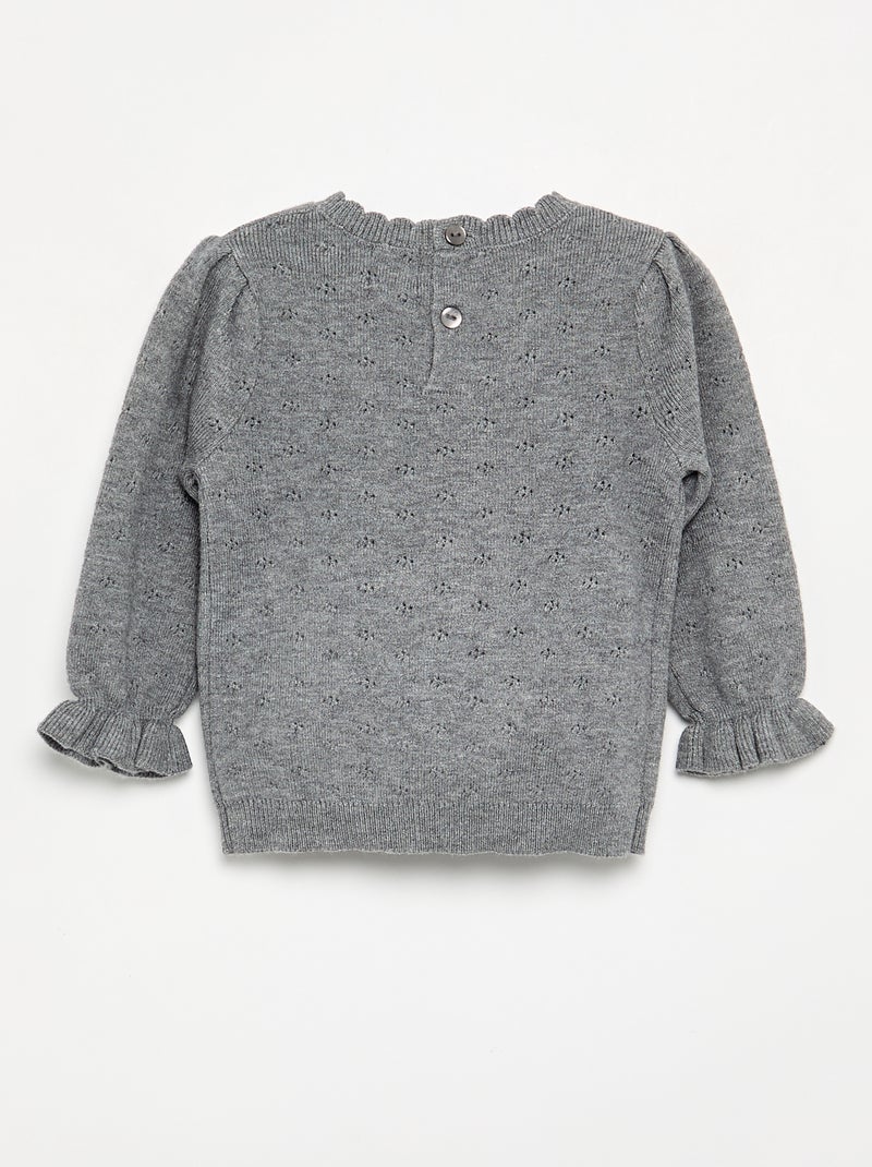 Bestickter Pointelle-Strickpullover Grau - Kiabi