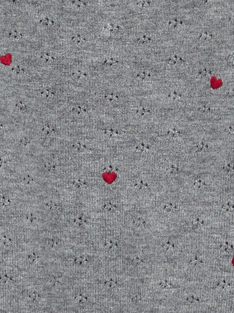 Bestickter Pointelle-Strickpullover Grau - Kiabi