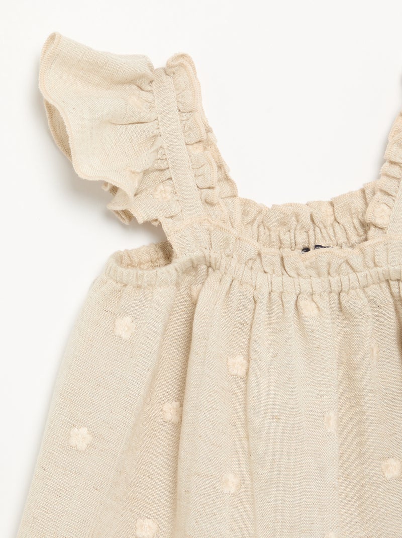 Besticktes ärmelloses Baumwollkleid Beige - Kiabi