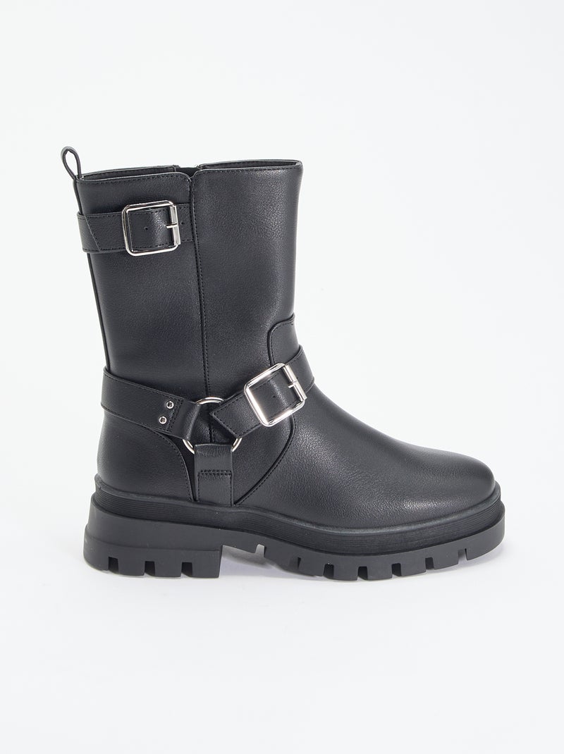 Biker-Boots mit Zierriemen Noir - Kiabi