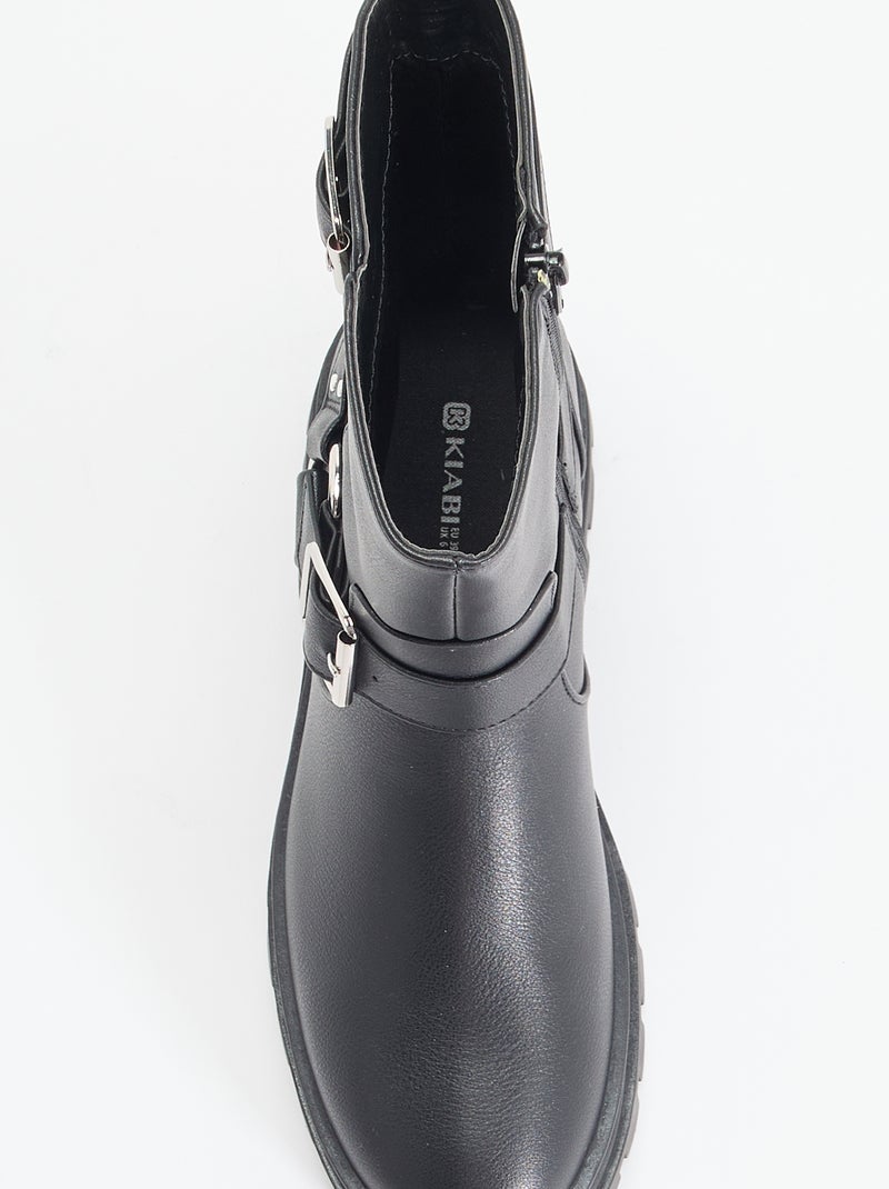 Biker-Boots mit Zierriemen Noir - Kiabi