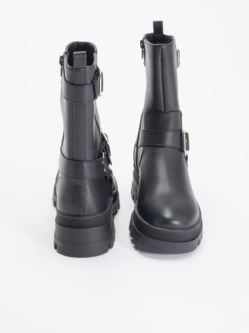 Biker boots with decorative straps Black - Kiabi