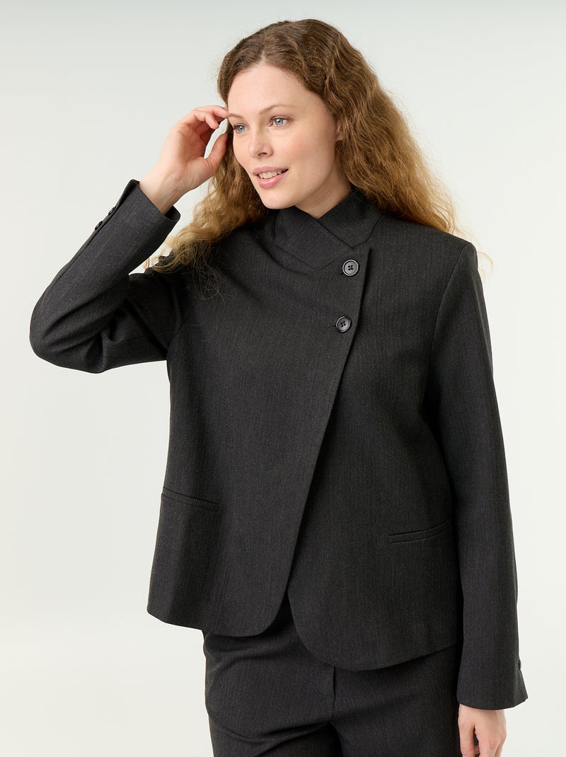Blazer mit Stehkragen und Wickeleffekt Gris - Kiabi