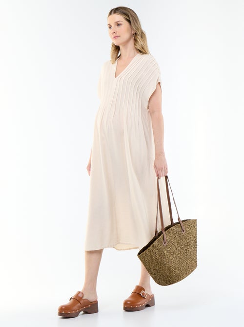 Blended Linen Maternity Dress - Kiabi Blended Linen Maternity Dress - Kiabi