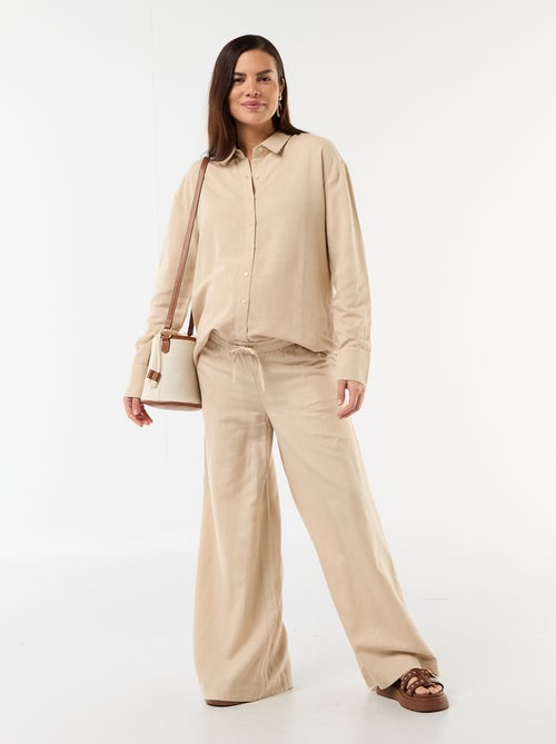 Blended Linen Wide-Leg Maternity Trousers - Kiabi Blended Linen Wide-Leg Maternity Trousers - Kiabi