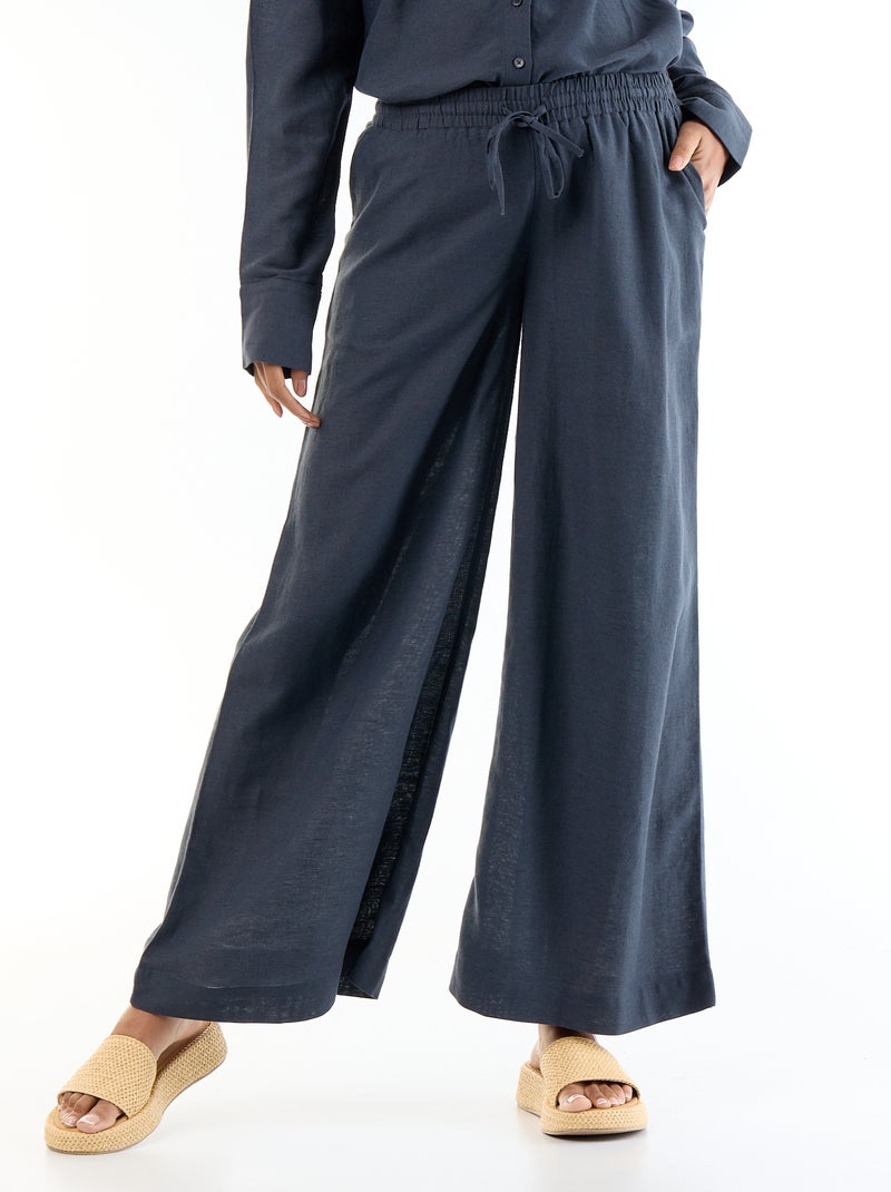 Blended Linen Wide-Leg Maternity Trousers Blue - Kiabi